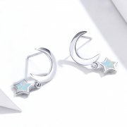 Boucles d'oreilles pendantes en opale style Pandora avec lune et étoile - SCE707