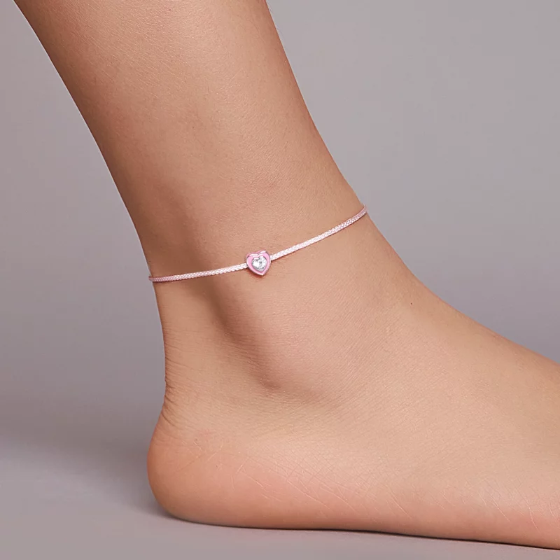 (image pour) Bracelet de cheville en forme de cœur rose de style Pandora - SCT022 - Afficher 6