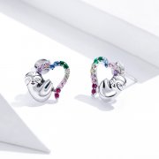 Clous d'Oreilles Style PANDORA Petit paresseux en forme de coeur - SCE885