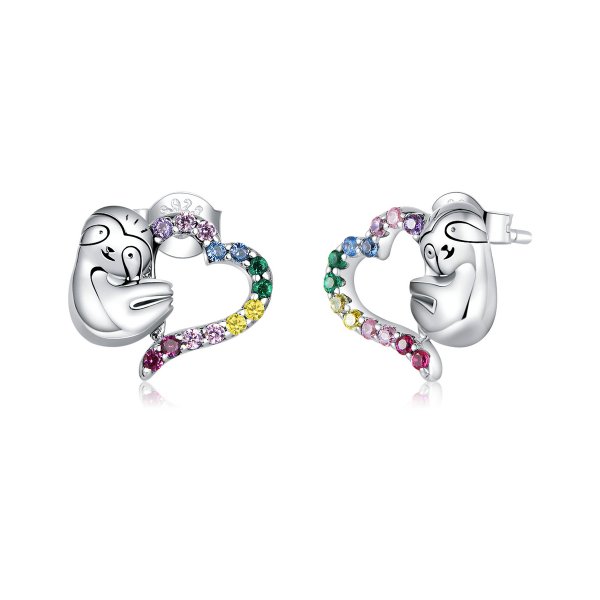 Clous d'Oreilles Style PANDORA Petit paresseux en forme de coeur - SCE885