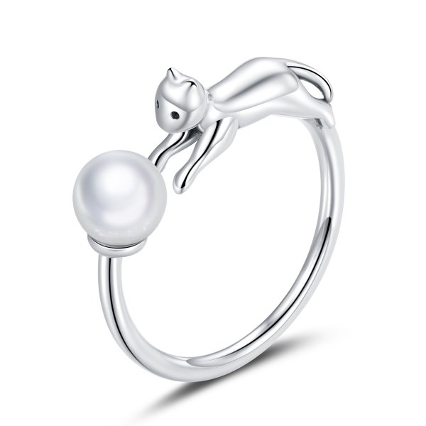 Bague Ouverte Style PANDORA Le chat joue à la balle - SCR683