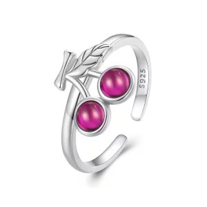 Bague ouverte de style Pandora avec cerise - SCR936 (image pour) Bague ouverte de style Pandora avec cerise - SCR936