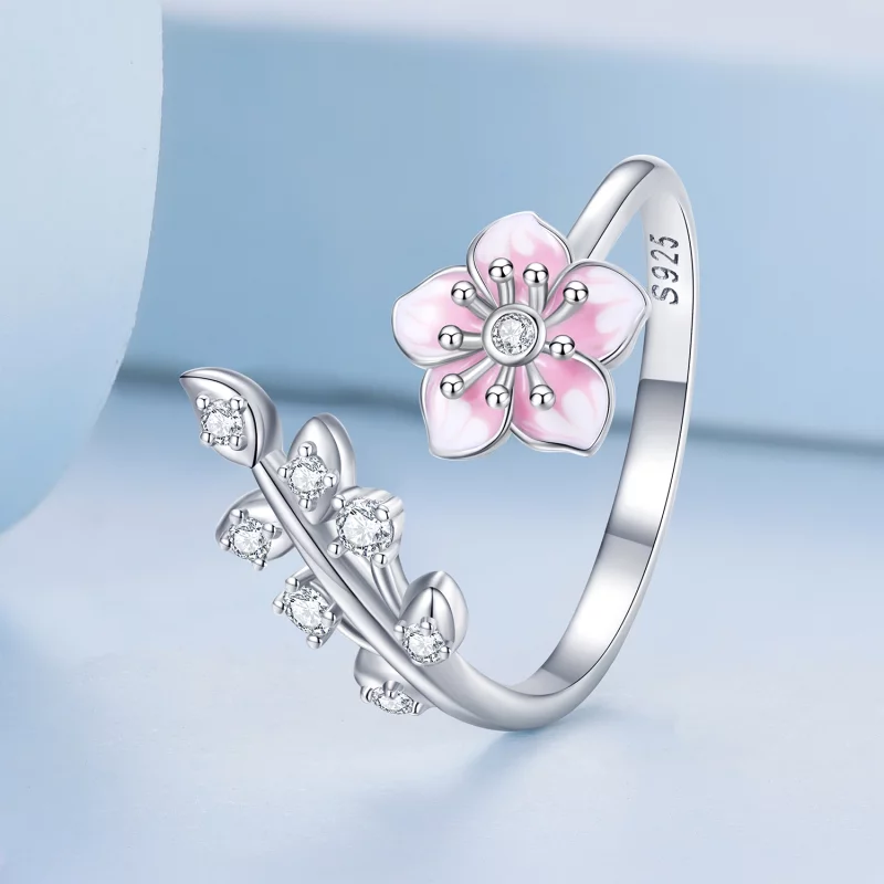 (image pour) Bague ouverte de style Pandora avec des fleurs de cerisier - BSR438 - Afficher 2