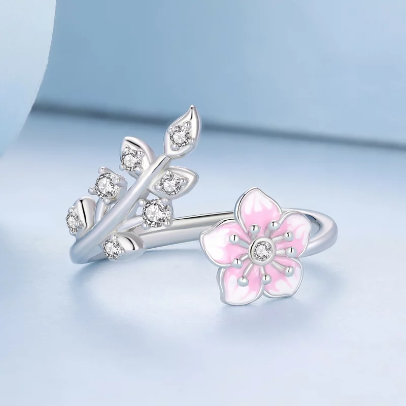 (image pour) Bague ouverte de style Pandora avec des fleurs de cerisier - BSR438 - Afficher 3