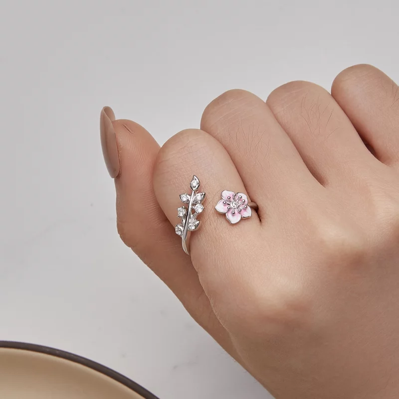 (image pour) Bague ouverte de style Pandora avec des fleurs de cerisier - BSR438 - Afficher 6