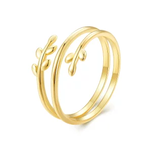 (image pour) Bague ouverte en plaqué or de style Pandora avec des cercles de feuilles - SCR755-B