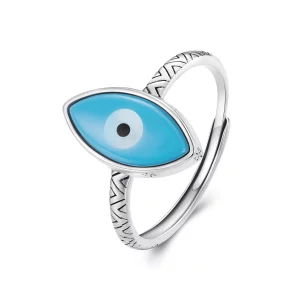 Bague ouverte à l'œil de démon bleu de style Pandora - SCR937 (image pour) Bague ouverte à l'œil de démon bleu de style Pandora - SCR937