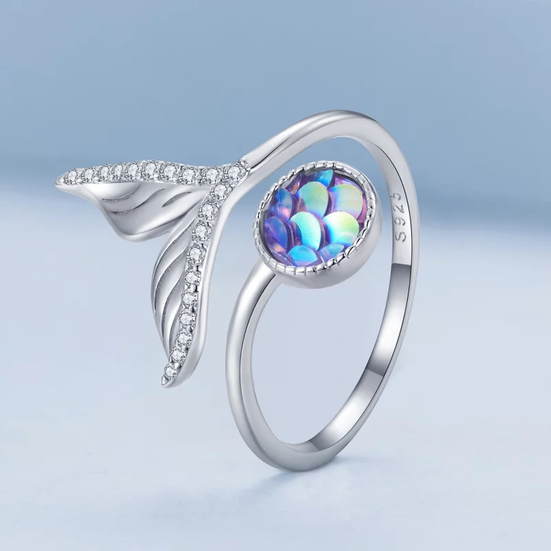 (image pour) Bague ouverte à motif de queue de poisson de style Pandora - BSR429 - Afficher 2