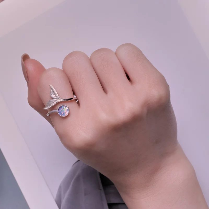 (image pour) Bague ouverte à motif de queue de poisson de style Pandora - BSR429 - Afficher 5