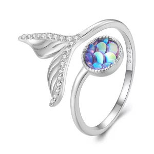 Bague ouverte à motif de queue de poisson de style Pandora - BSR429 (image pour) Bague ouverte à motif de queue de poisson de style Pandora - BSR429
