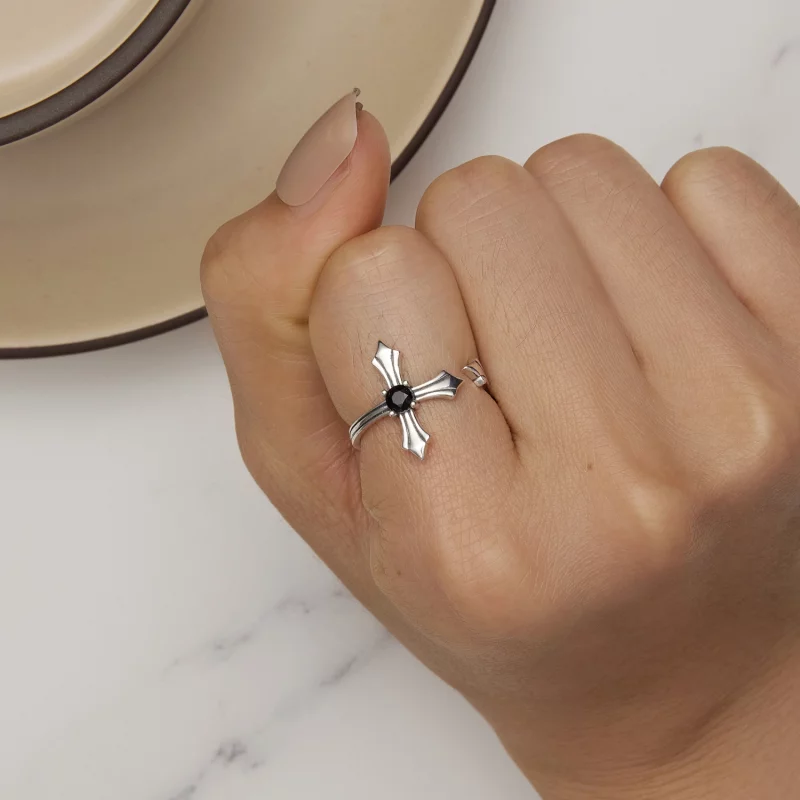 (image pour) Bague ouverte style Pandora avec croix - SCR939 - Afficher 6