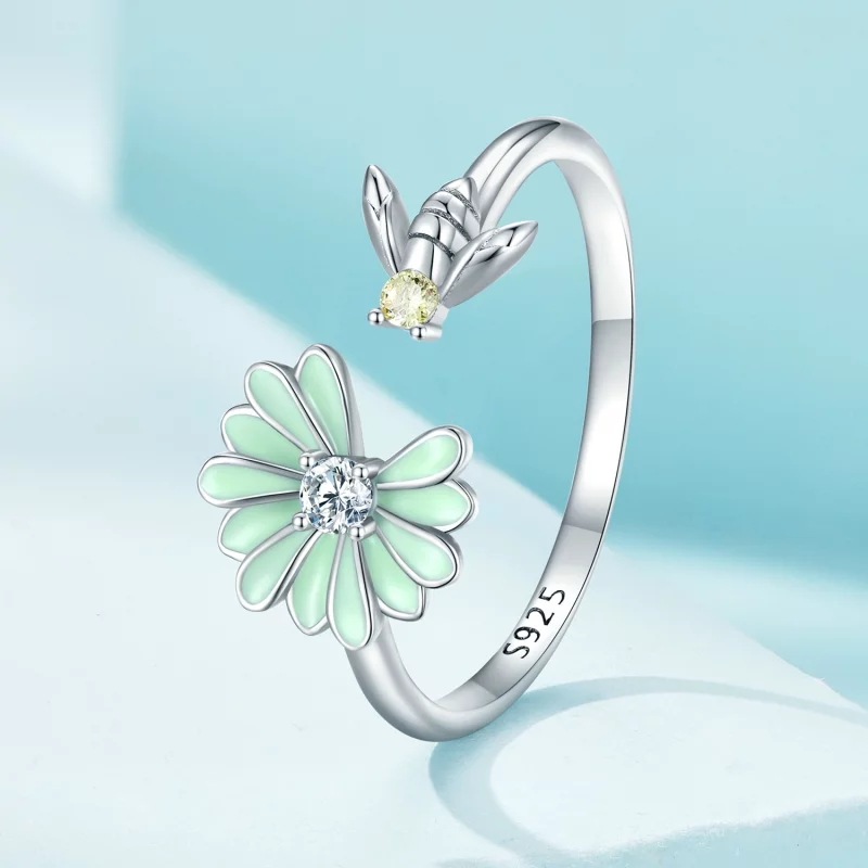 (image pour) Bague ouverte style Pandora avec marguerite et abeille - SCR929 - Afficher 2