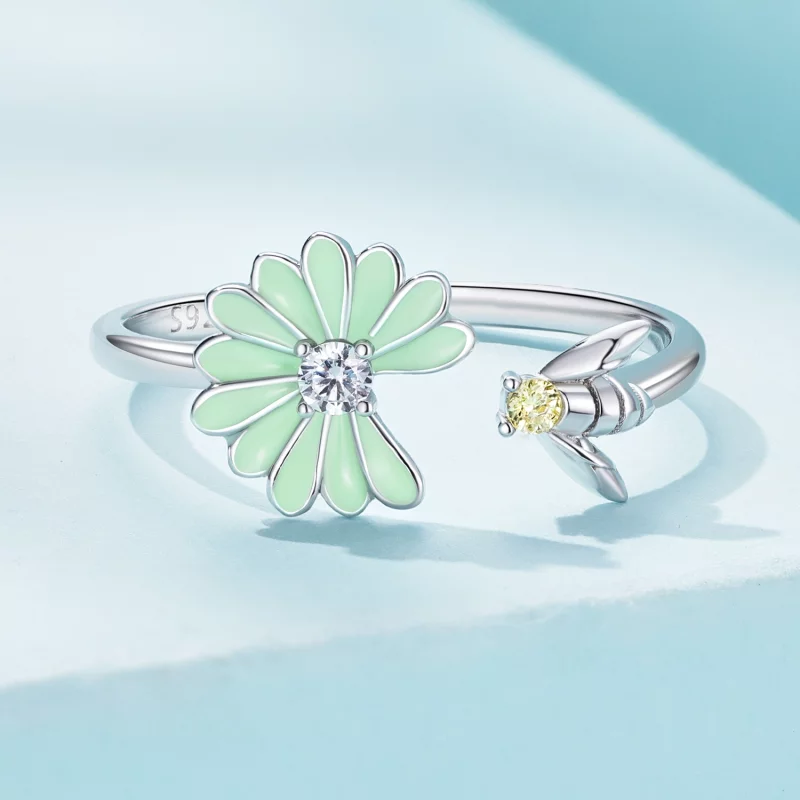 (image pour) Bague ouverte style Pandora avec marguerite et abeille - SCR929 - Afficher 3
