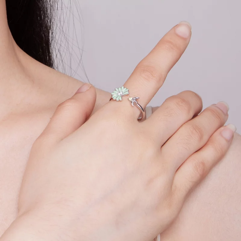 (image pour) Bague ouverte style Pandora avec marguerite et abeille - SCR929 - Afficher 4