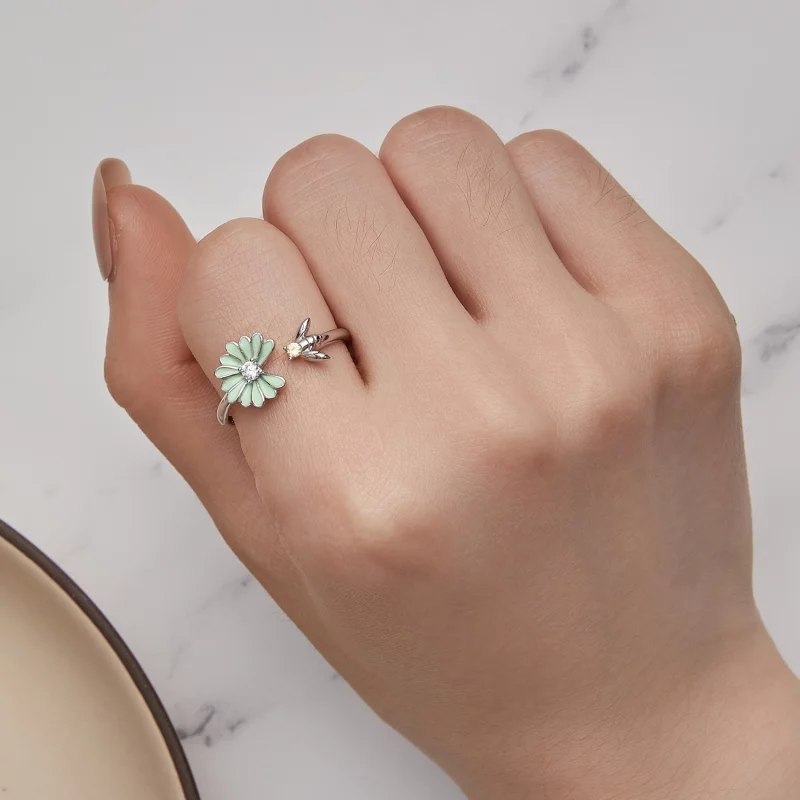 (image pour) Bague ouverte style Pandora avec marguerite et abeille - SCR929 - Afficher 5
