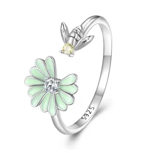(image pour) Bague ouverte style Pandora avec marguerite et abeille - SCR929