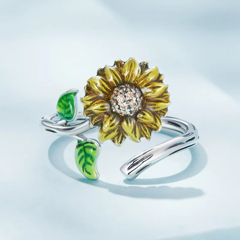(image pour) Bague ouverte style Pandora avec motif tournesol - SCR934 - Afficher 3