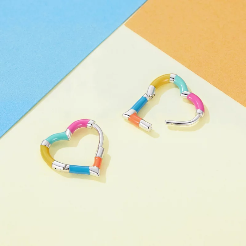 (image pour) Boucles d'oreilles à anneaux avec cœur arc-en-ciel style Pandora - SCE1607 - Afficher 4