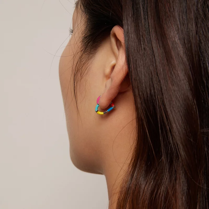 (image pour) Boucles d'oreilles à anneaux avec cœur arc-en-ciel style Pandora - SCE1607 - Afficher 5