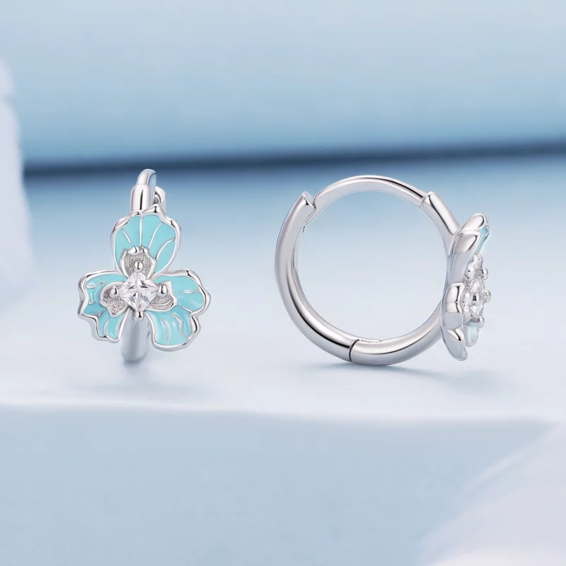 (image pour) Boucles d'oreilles à anneaux de style Pandora avec iris bleu - BSE843 - Afficher 2