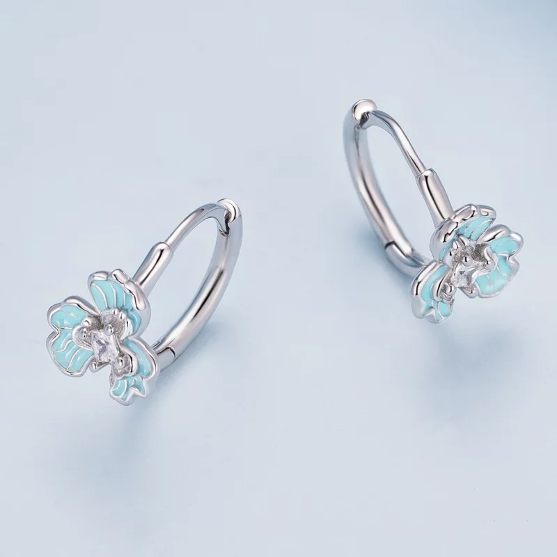 (image pour) Boucles d'oreilles à anneaux de style Pandora avec iris bleu - BSE843 - Afficher 3
