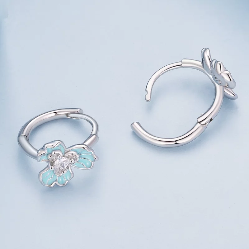 (image pour) Boucles d'oreilles à anneaux de style Pandora avec iris bleu - BSE843 - Afficher 4