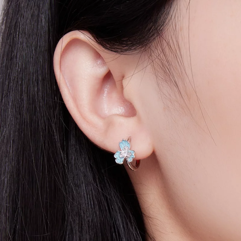 (image pour) Boucles d'oreilles à anneaux de style Pandora avec iris bleu - BSE843 - Afficher 5