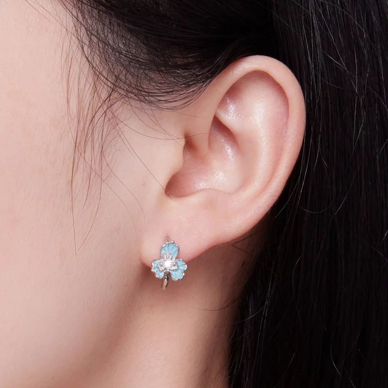 (image pour) Boucles d'oreilles à anneaux de style Pandora avec iris bleu - BSE843 - Afficher 6
