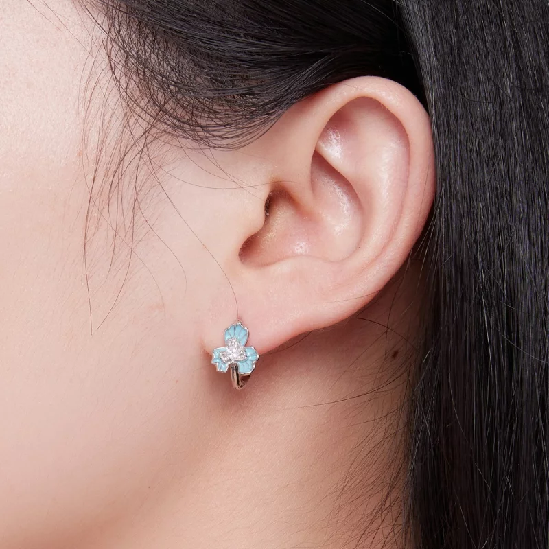 (image pour) Boucles d'oreilles à anneaux de style Pandora avec iris bleu - BSE843 - Afficher 7