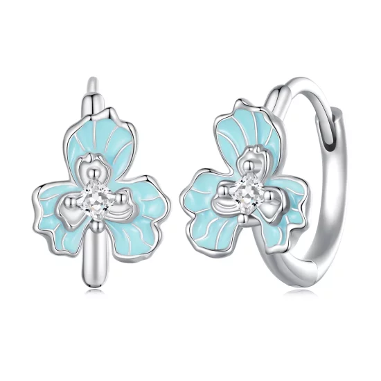 (image pour) Boucles d'oreilles à anneaux de style Pandora avec iris bleu - BSE843