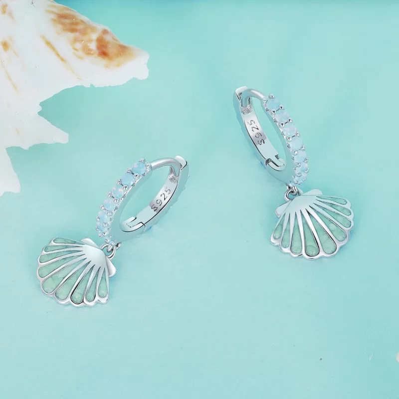 (image pour) Boucles d'oreilles à anneaux en coquille de style Pandora - BSE842 - Afficher 3