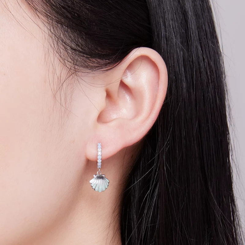 (image pour) Boucles d'oreilles à anneaux en coquille de style Pandora - BSE842 - Afficher 7