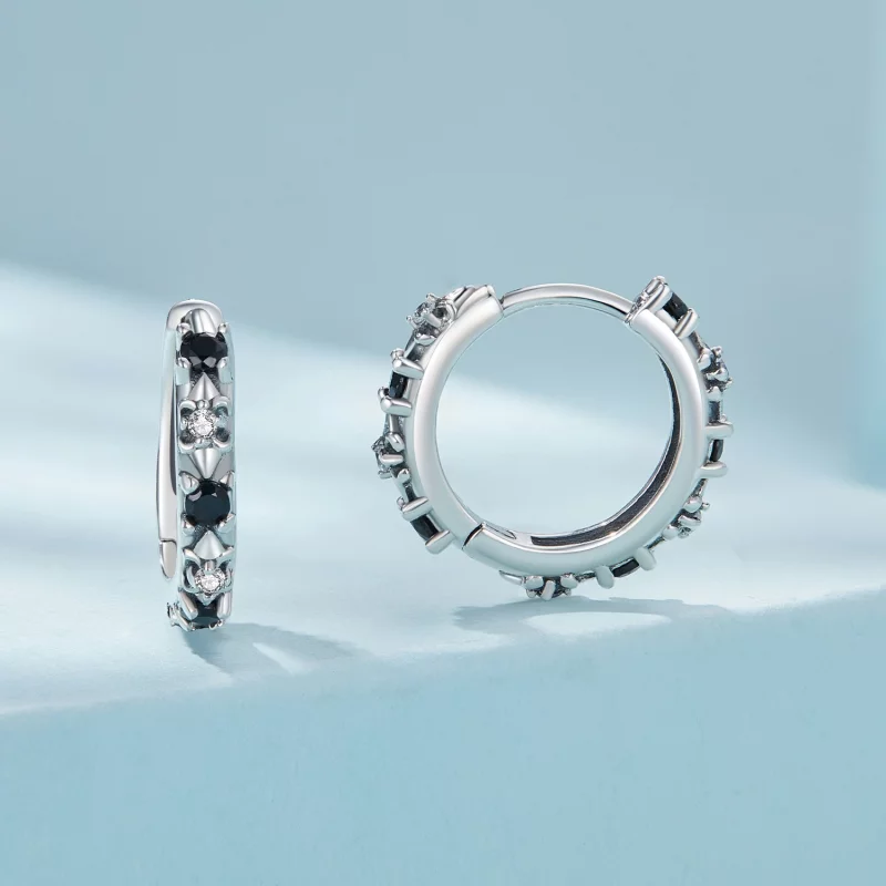 (image pour) Boucles d'oreilles à anneaux style Pandora avec iris - SCE1605-BK - Afficher 2