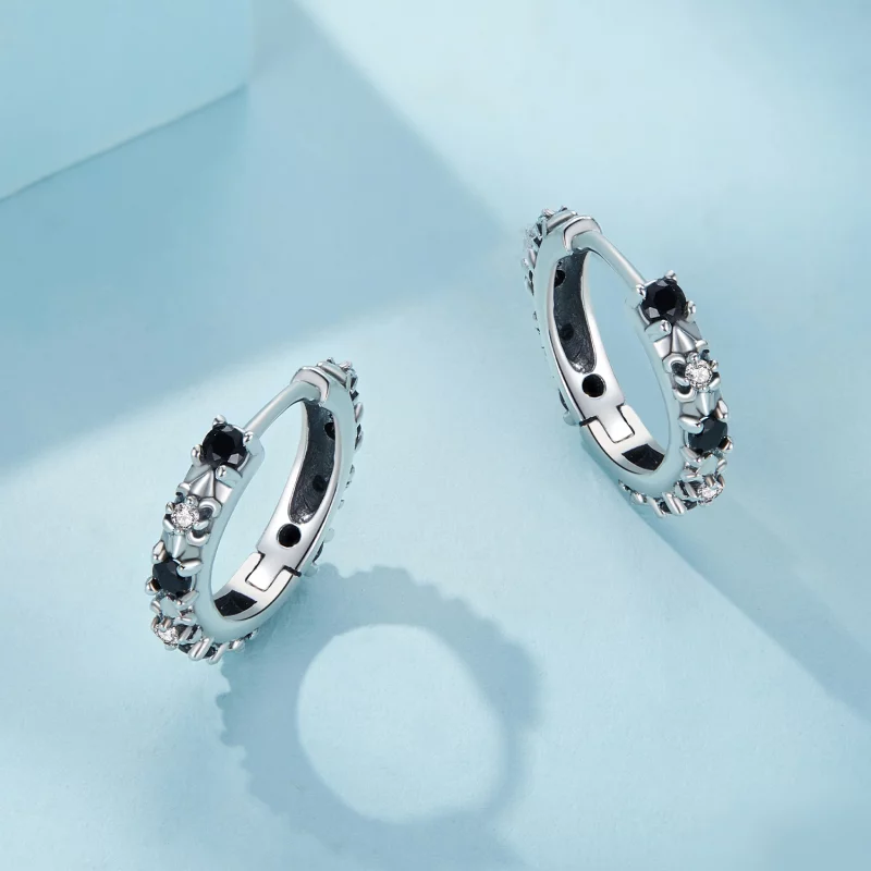 (image pour) Boucles d'oreilles à anneaux style Pandora avec iris - SCE1605-BK - Afficher 3