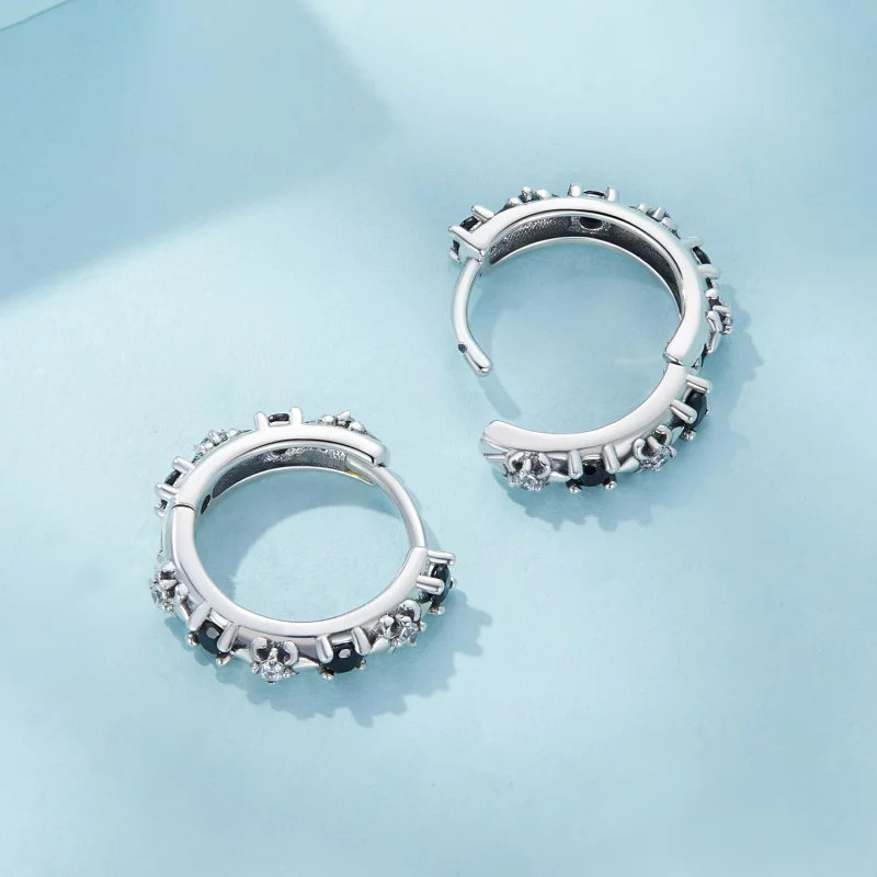 (image pour) Boucles d'oreilles à anneaux style Pandora avec iris - SCE1605-BK - Afficher 4