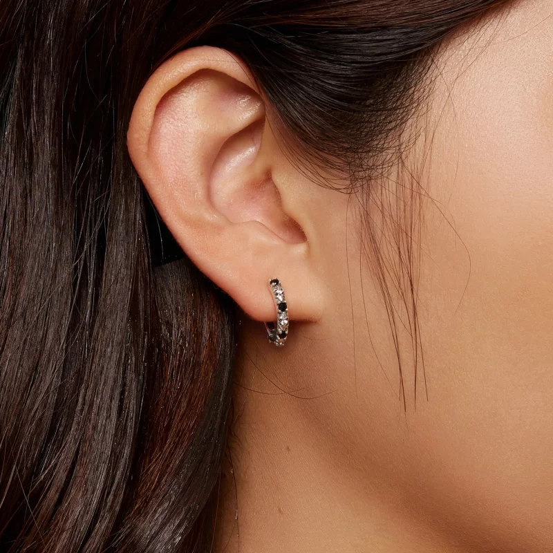 (image pour) Boucles d'oreilles à anneaux style Pandora avec iris - SCE1605-BK - Afficher 6