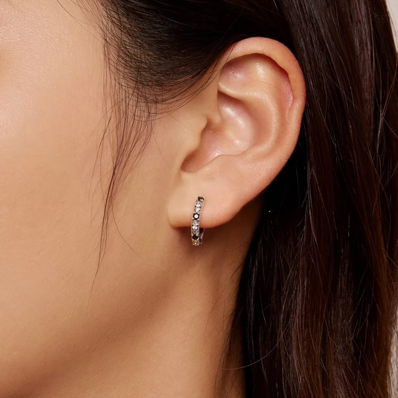 (image pour) Boucles d'oreilles à anneaux style Pandora avec iris - SCE1605-BK - Afficher 7