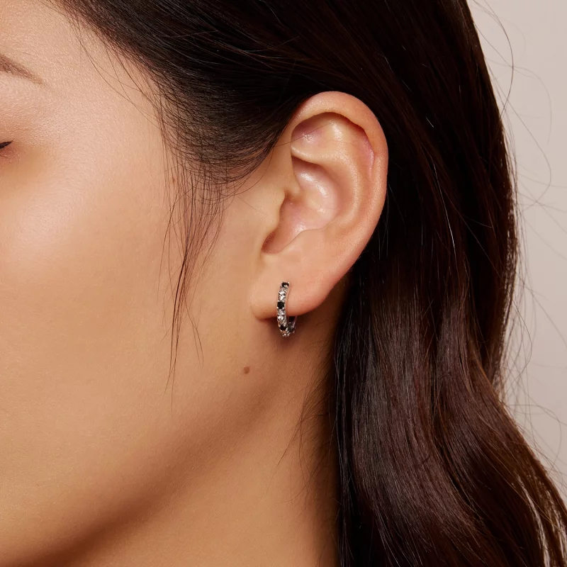 (image pour) Boucles d'oreilles à anneaux style Pandora avec iris - SCE1605-BK - Afficher 8