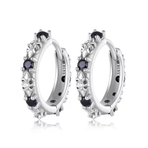 (image pour) Boucles d'oreilles à anneaux style Pandora avec iris - SCE1605-BK