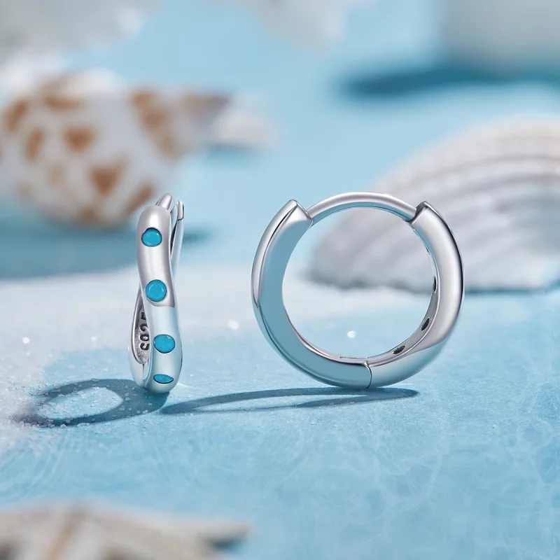 (image pour) Boucles d'oreilles à anneaux style Pandora Wave - SCE1593 - Afficher 2