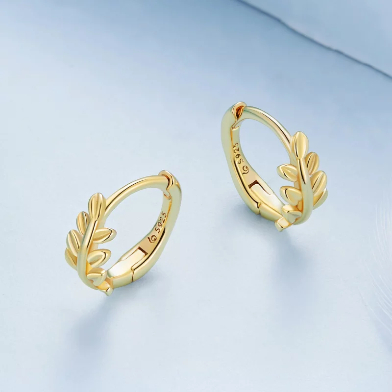(image pour) Boucles d'oreilles à cercles avec feuilles de style Pandora - BSE500-B - Afficher 3