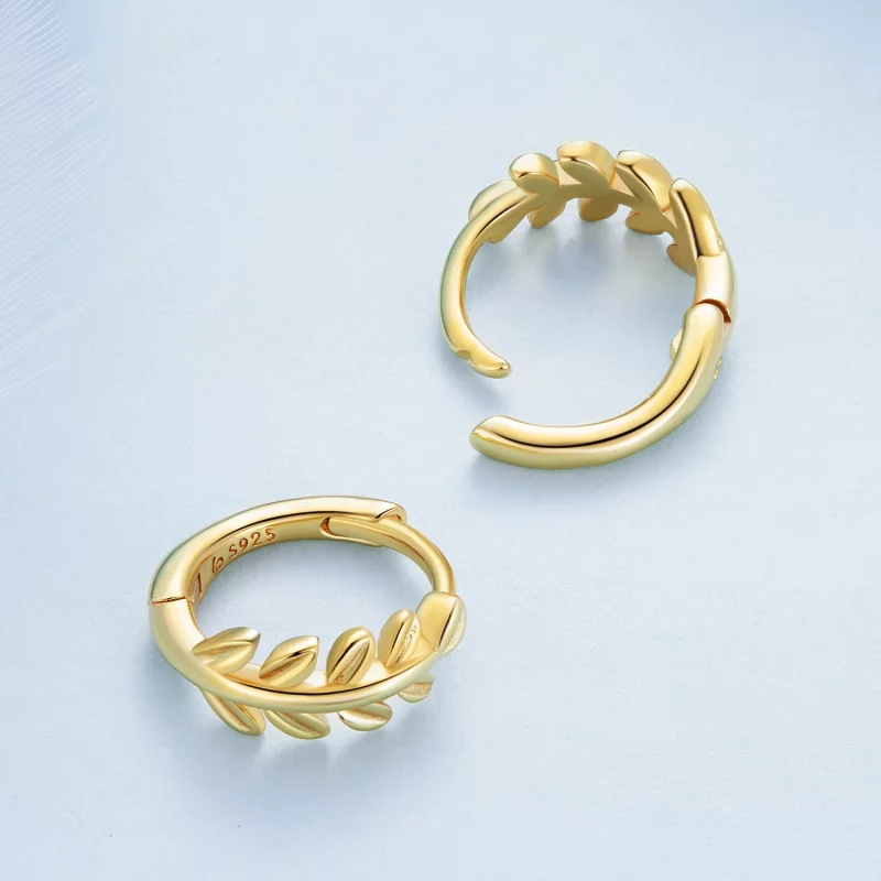 (image pour) Boucles d'oreilles à cercles avec feuilles de style Pandora - BSE500-B - Afficher 4