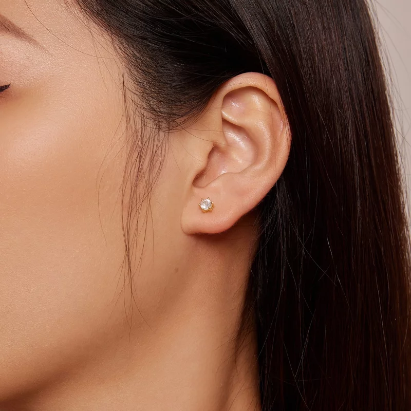 (image pour) Boucles d'oreilles clou en zircon scintillant plaquées or de style Pandora - BSE - Afficher 3