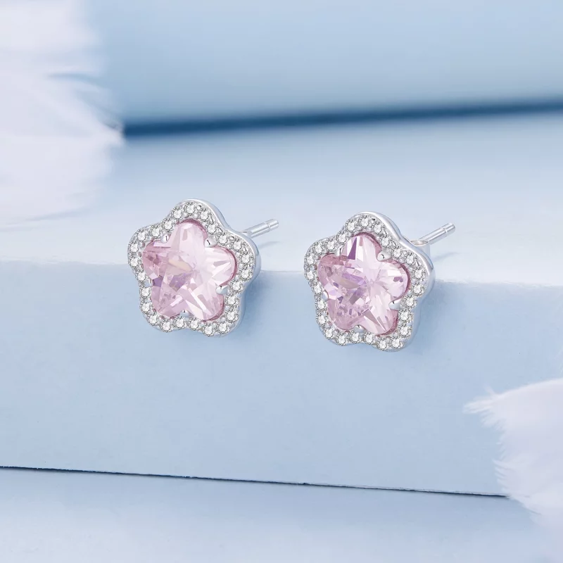 (image pour) Boucles d'oreilles clou style Pandora avec petite fleur - BSE850 - Afficher 2