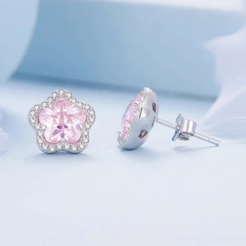 (image pour) Boucles d'oreilles clou style Pandora avec petite fleur - BSE850 - Afficher 3