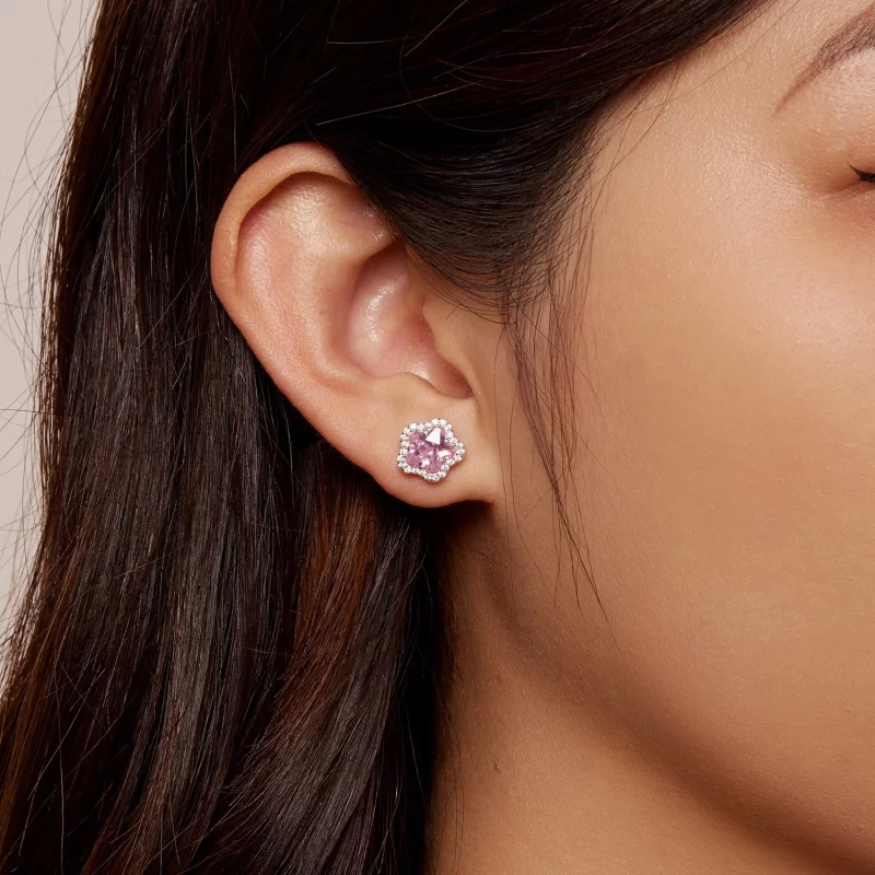 (image pour) Boucles d'oreilles clou style Pandora avec petite fleur - BSE850 - Afficher 5