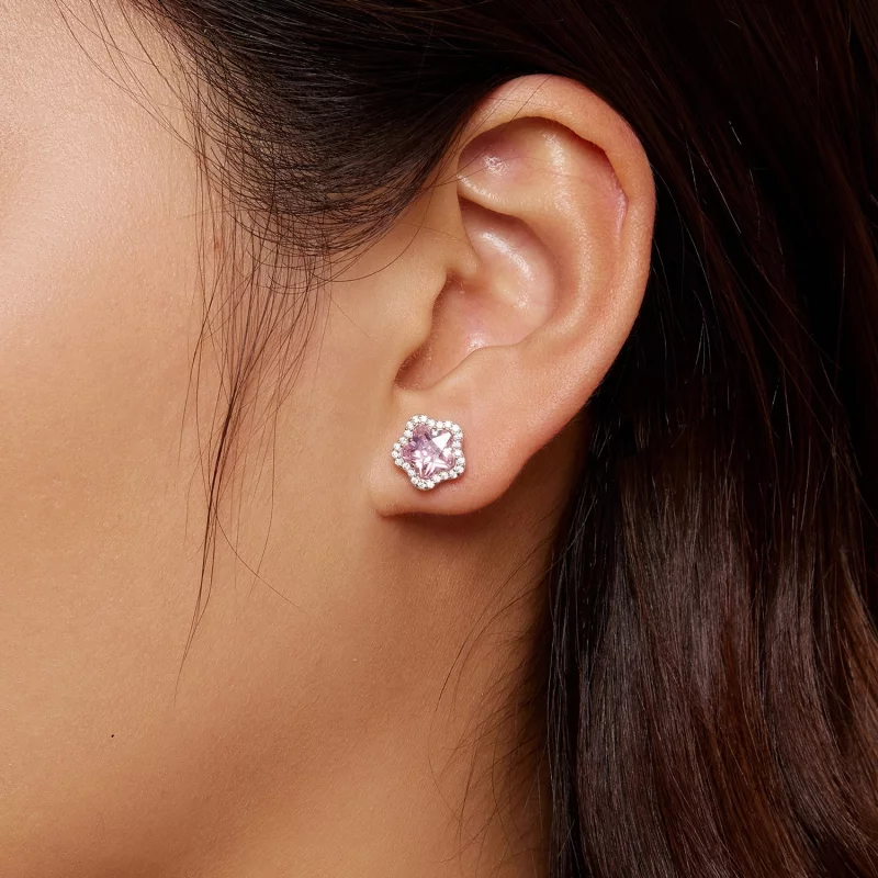 (image pour) Boucles d'oreilles clou style Pandora avec petite fleur - BSE850 - Afficher 7