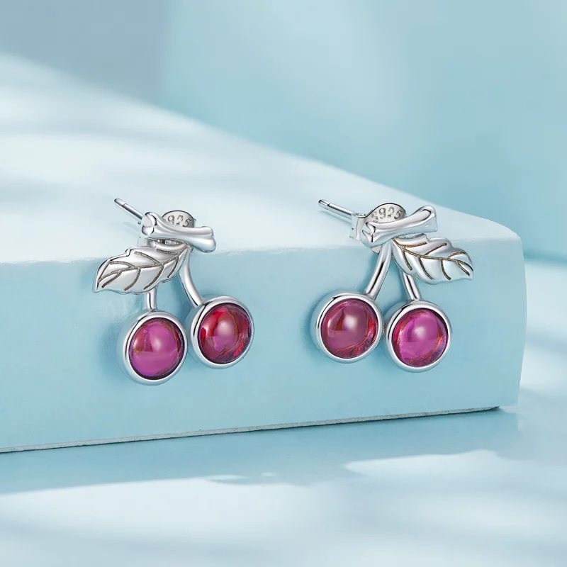 (image pour) Boucles d'oreilles à clous de style Pandora avec des cerises - SCE1604 - Afficher 2