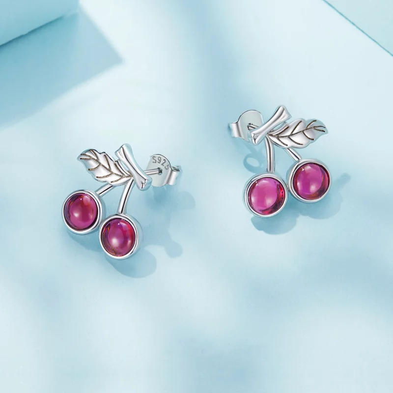 (image pour) Boucles d'oreilles à clous de style Pandora avec des cerises - SCE1604 - Afficher 4