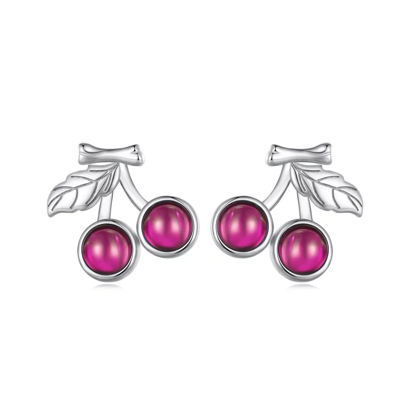 (image pour) Boucles d'oreilles à clous de style Pandora avec des cerises - SCE1604